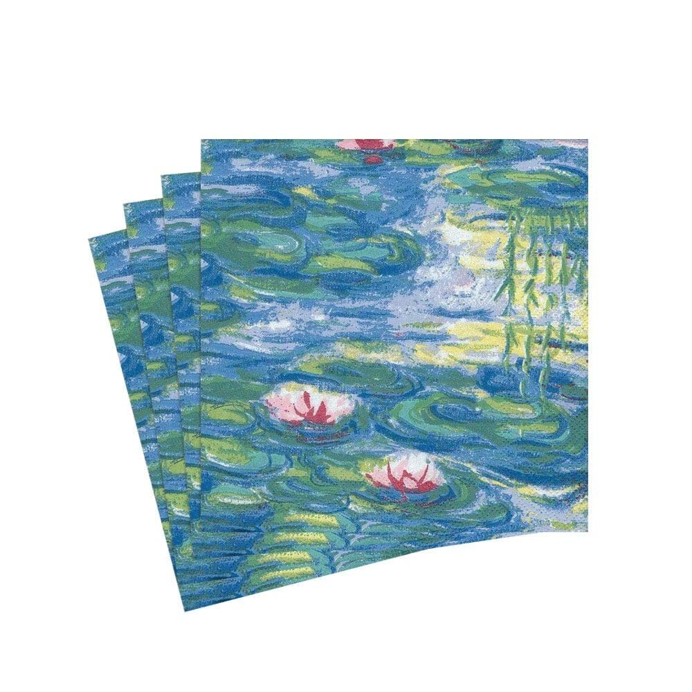 Caspari Nympheas Paper Cocktail Napkins, 20 Per Package Cocktail, Blue