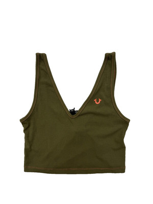 True Religion Tanktop Damen L grün Wende gerippt V-Ausschnitt
