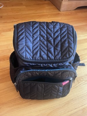 Skip Hop Forma Quilted Diaper Backpack Bag black Zipper Pockets turquoise lining