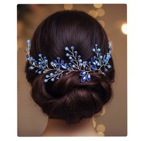 Haarschmuck Blau Hochzeit Braut Kristall Blatt Stirnband Strass Kopfschmuck