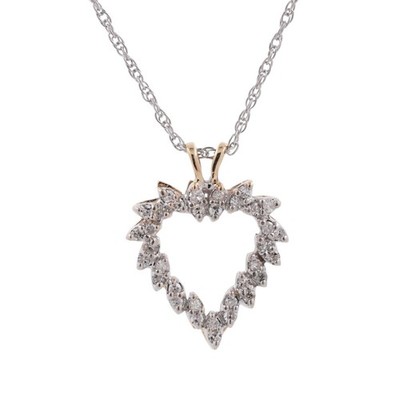 Diamond Open Heart Pendant Cable Chain Necklace 14K Gold 0.50 TW 16'' Ladies