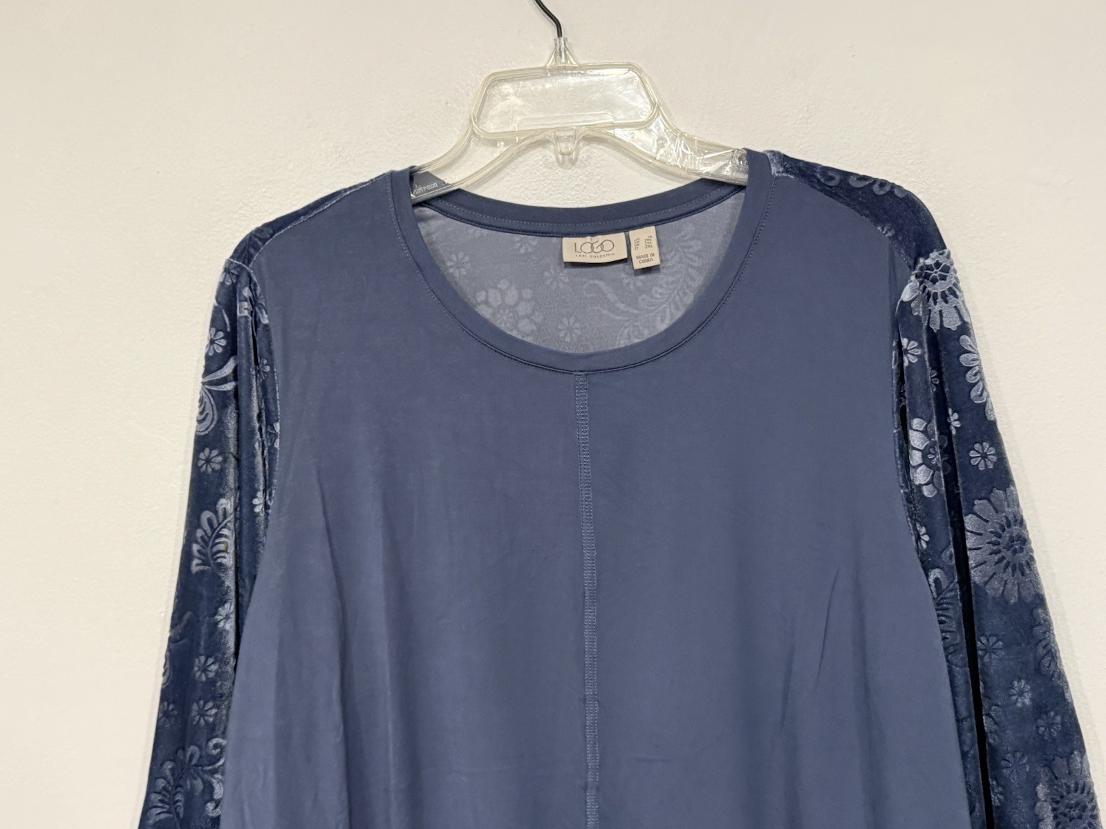 LOGO by Lori Goldstein Rayon 230 & Velour Top Women's Plus Size 1X Slate A667534