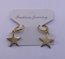 Gold Tone Star Huggie Hoop Earrings Dangle Celestial Fashion Jewelry New