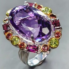 Handmade 27 ct Natural Amethyst Ring 925 Sterling Silver Size 8 /R442331