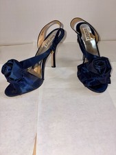 Badgley Mischka Sapphire Blue Lanah Satin Rosette Heel Pump Evening Shoe NIB 8