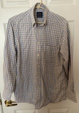 Eddie Bauer Mens Blue Check Dress Shirt Sz Medium M Wrinkle Free Classic Fit