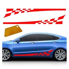 2PCS 78" Car Body Door Side Waistline Sticker Decals, Sports Racing Stripe Red