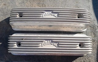 Vintage Edelbrock Finned Aluminum Valve Covers Ford Y Block AS IS with holes