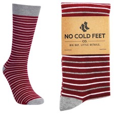 No Cold Feet Fun Colorful Novelty Socks for 8-13, Burgundy and White Stripes