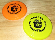 2 NEW Smokey the Bear frisbee mini plastic frisbee 5 inch USFS orange yellow