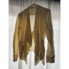 Free People Cream Linen Blend Draped Open Front Jacket Raw Hem Small OB412932