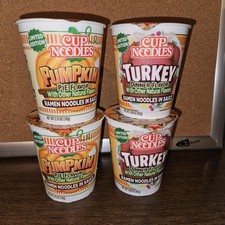 Nissin Instant Cup Noodles Turkey Dinner & Pumpkin Pie Ramen 2.75oz Bundle Of 4