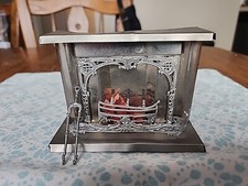 Antique German tin &amp; soft metal dollouse fireplace &amp; tools