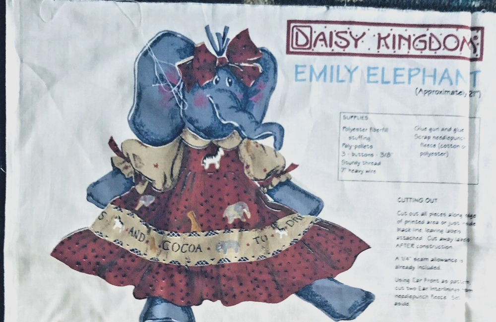 VTG ‘98 Daisy Kingdom Emily Elephant & Clothing Panel Cut Sew Doll 22