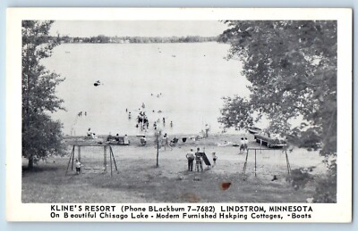 Lindstrom Minnesota Postcard Kline's Resort Chisago Lake Cottages c1940 Vintage