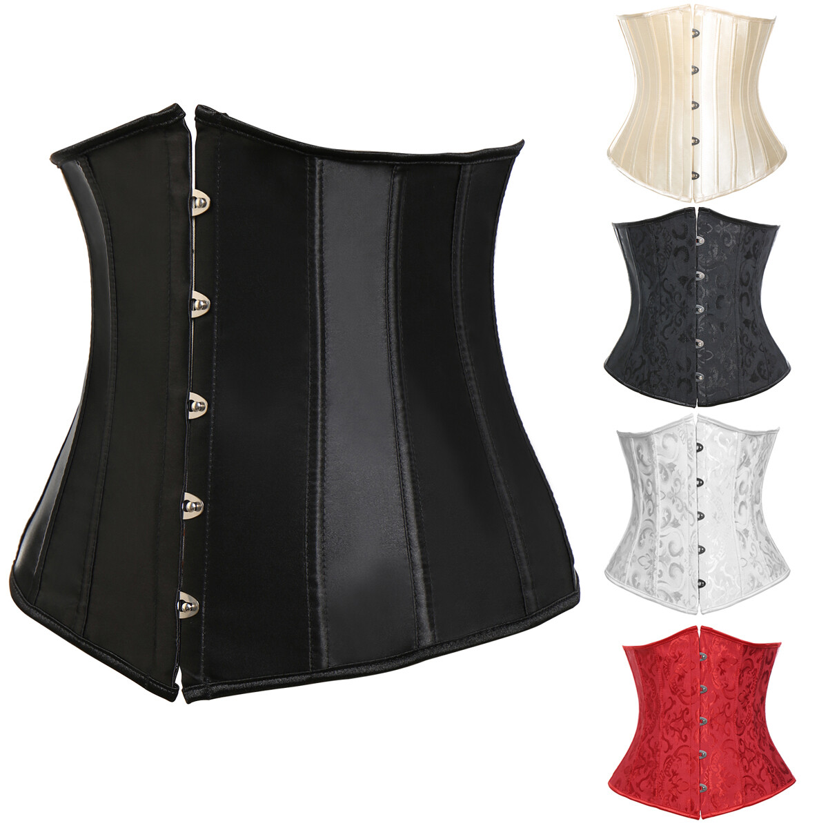Womens Stain Corset Top Bustier Underbust Lace Up Lingerie Body