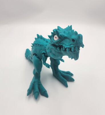 3D Printed Articulated T-Rex Green Movable Parts Dinosaur Jurassic Prehistoric