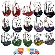 Full Size Bagpipe Great Highland Various Tartans with Chanter, Tutor Book & Bag 