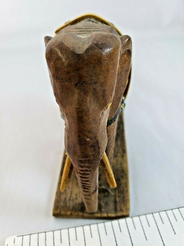 Vintage Handcarved Wooden Elephant Figurine Pulling Log with Chain - Picture 4 of 7