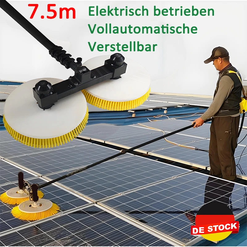 7,5m Automatisch PV Waschbürste Solarpanel Reinigungsbürste mit 2 Bürstenkopf DE