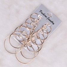 6 Pairs Big Hoop Loop Earrings Jewellery Fashion Silver plated Beading Boho Gift