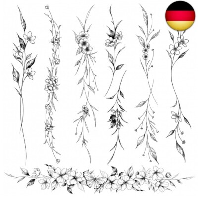 Leesgel Temporäre Tattoos Frauen, 12 Blätter Lange Blumen Rebenblätter Pflanze T