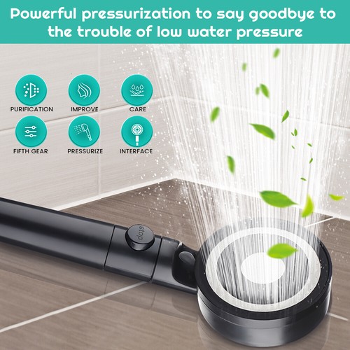 Soffione Doccia Alta Pressione 5 Impostazioni Spray Soffione Doccia Portatile con Tubo 6,6 Ft - Foto 11 di 15