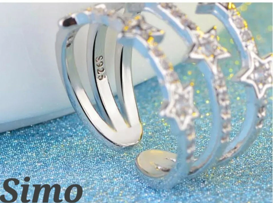 ANELLO DONNA ARGENTO STELLA ZIRCONE STAR FASCIA REGOLABILE LUCE REGALO SCONTI - Immagine 3 di 3