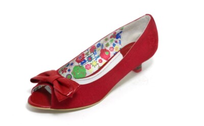 157 Slip On Kitten Heels Peeptoe Schleife Retro Ballerina Sommerschuhe 38