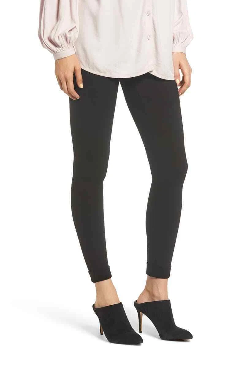 HUE Women s Fleece Lined High Waist Ponte Legging Cuffed Black