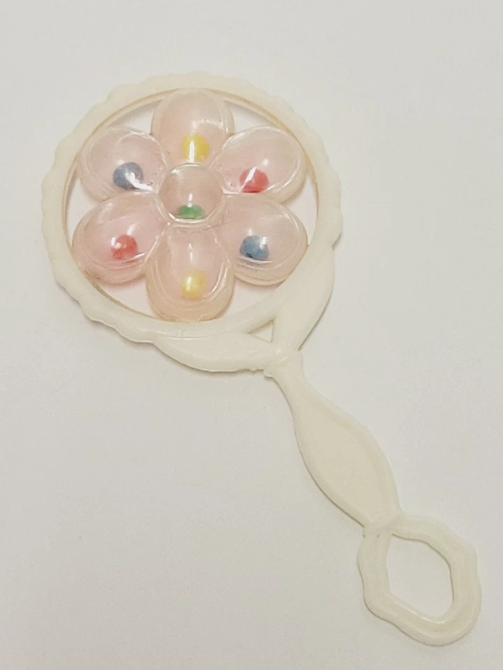 Juguete Sonajero Bebé Vintage Flor Plástico Rosa 5" Foto 2 de 4