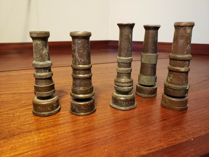 Collection of 5 antique garden hoze nozzles, Diamond, Daisy, etc. ca. 1920s