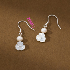 S925 Sterling Silber Muschel Blume Ohrringe Damen Perle Ohrringe Ohrhaken