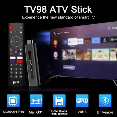 TV98 Android 14 Smart TV Dongle 8K Media Streaming TV Stick HDMI 2.4G+5G WiFi 6