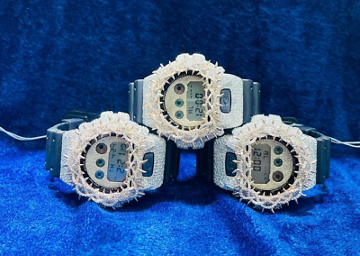 G-SHOCK DW6900 MOISSANITE WATCH CUSTOM TWISTED THORN BEZEL HIP HOP