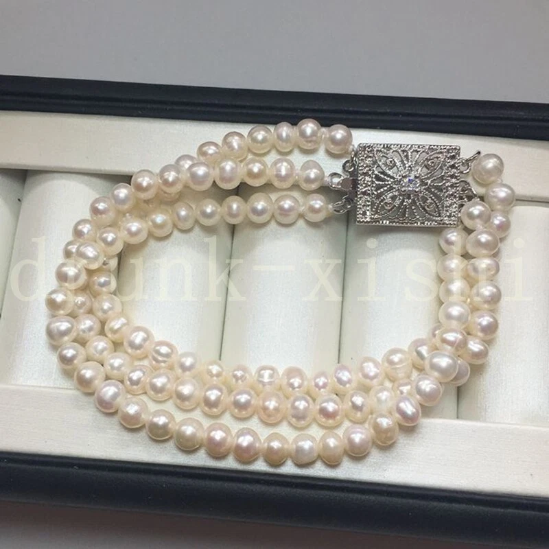 Pulsera Clásica de Perlas Blancas del Mar del Sur de 7,5-8" Delicada Fiesta de Princesas Cierre Cuadrado Foto 3 de 4