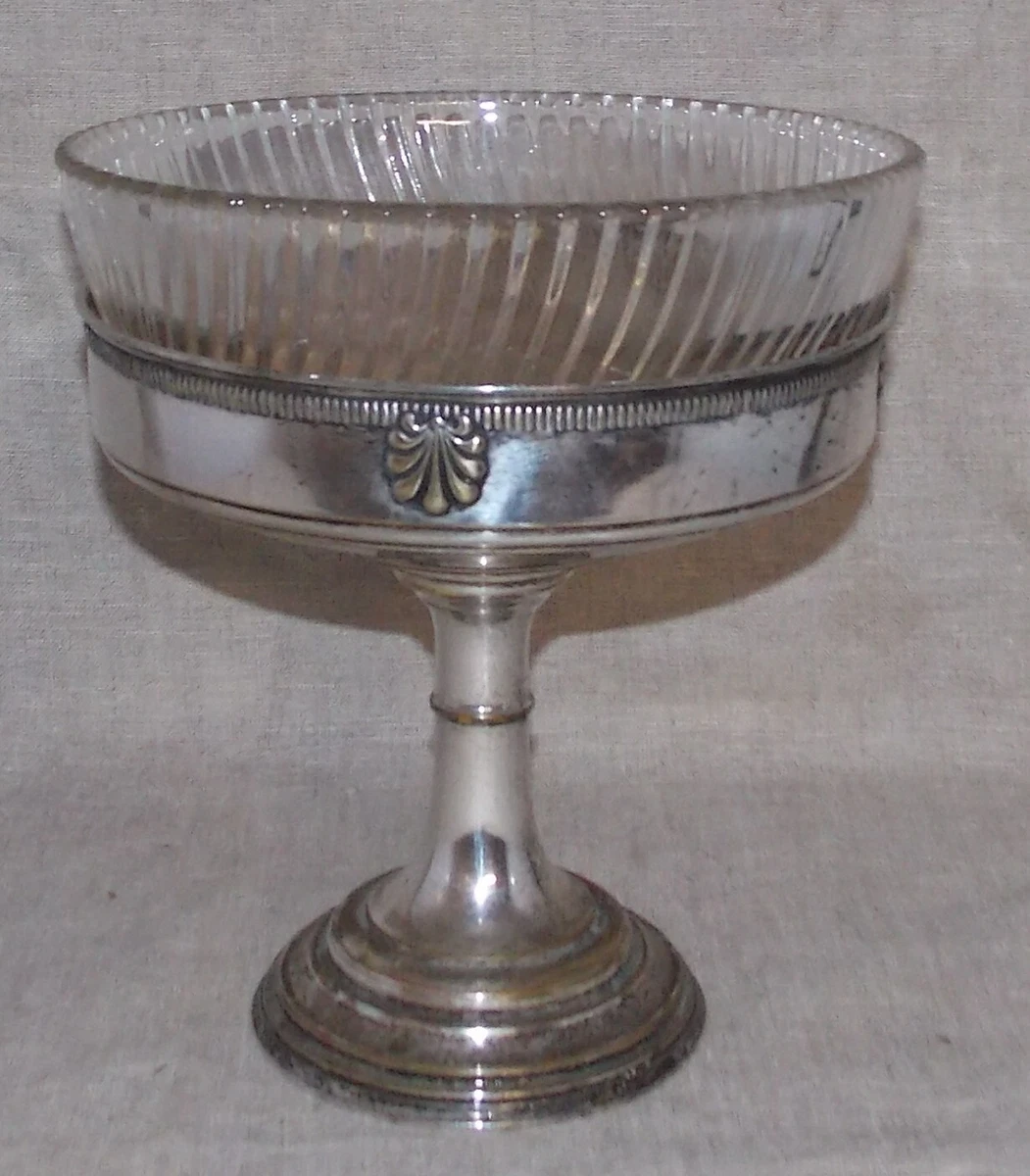 Coupe à fruits à pied en verre pied métal argenté ancien vintage