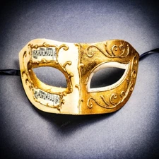Classic Venetian Eye Mask Masquerade Halloween Party Costume Musical Gold White