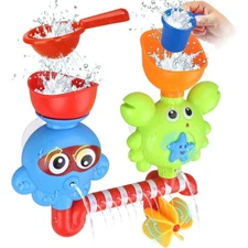 Toddlers Crab Bath Wall Toy Waterfall Fill Spin and Flow Non Toxic (Multicolor)