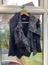Myrine and Me navy & grey avant-garde designer vest with feather, plaid fabric M