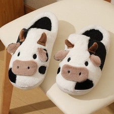 Cow Plush Winter Slippers Warm Neutral Cartoon Indoor Outdoor Anti-Slip Shoes