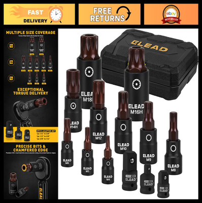 13-Piece Triple Square Spline Bit Socket Set - Premium S2 Steel, M4-M18, Adapter