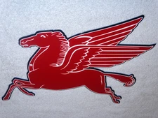 VINTAGE MOBIL MOBILGAS FLYING PEGASUS HORSE COOKIE CUTTER 14" METAL GAS OIL SIGN