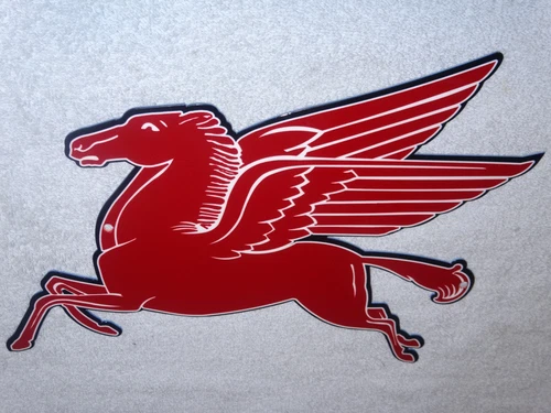 VINTAGE MOBIL MOBILGAS FLYING PEGASUS HORSE COOKIE CUTTER 14" METAL GAS OIL SIGN