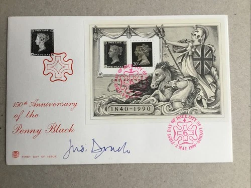 1990 Stuart 150th Anniv Of The Penny Black FDC with Min Sheet Sig Judi Dench.