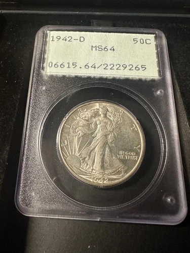 1942-D 50C PCGS MS64 IN A RATTLER HOLDER