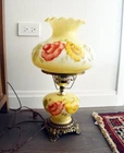 Vintage Gone with the Wind Hurricane Parlor Lamp, Hand-Painted Rose Milk Glass