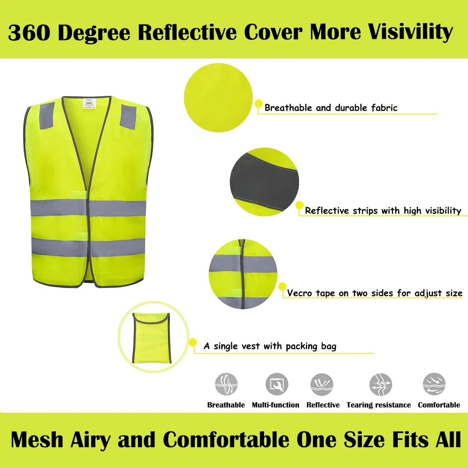 Safety Vests 10 Pack - Yellow Reflective High Visibility Construction ANSI image 5