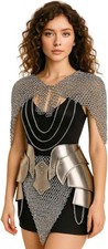 Medieval Chainmail Armor Set, Silver Steel Fantasy Costume with Cape for LARP,