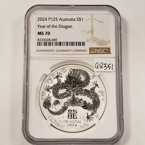 2024-P125 $1 Australia 1 oz .9999 Silver - Year of Dragon - NGC MS 70 - Q2351